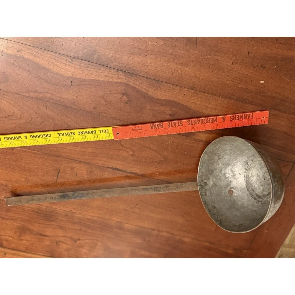 Antique Primitive Copper Water Dipper Ladle - Vintage Long Flat Iron Handle 22